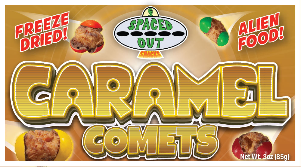 Spaced Out Snacks - Caramel Comets Freeze Dried Candy Label