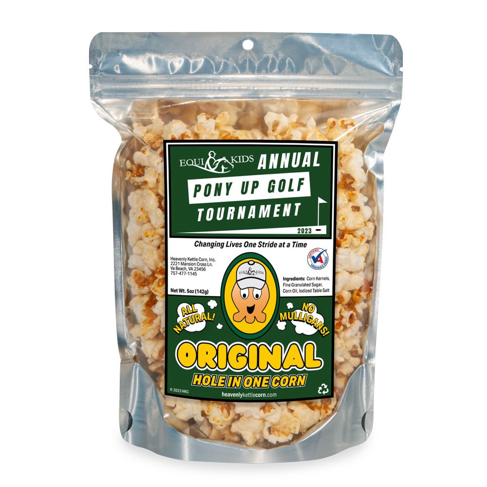 Custom Non-Profit Bags Heavenly Kettle Corn - Custom gourmet kettle corn bag for a non-profit fundraiser event, front view.