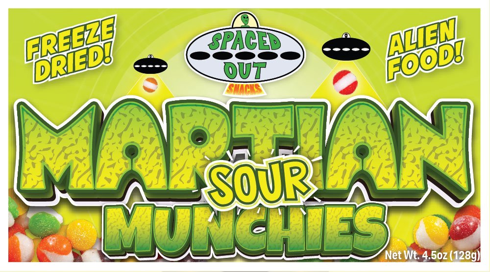 Spaced Out Snacks - Sour Martian Munchies Freeze Dried Candy Label