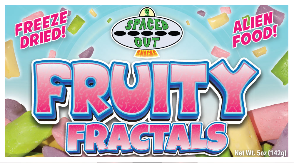 Spaced Out Snacks - Fruity Fractals freeze dried candy label.