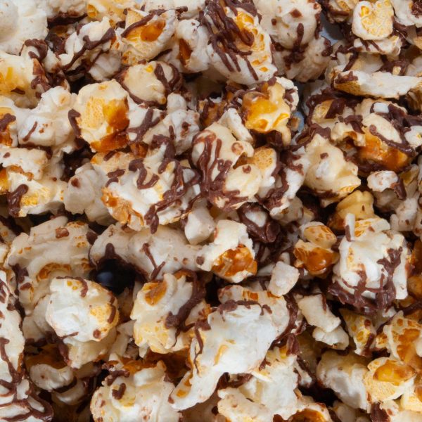 CS-MLK-26-2 Milk Chocolate Swirled Kettle Corn by Heavenly Kettle Corn - Close Up